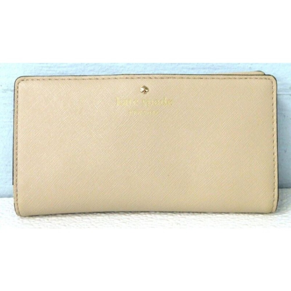 KATE SPADE Bi-Fold Card Wallet Large Slim Beige Leather #WLROO145~ COA
